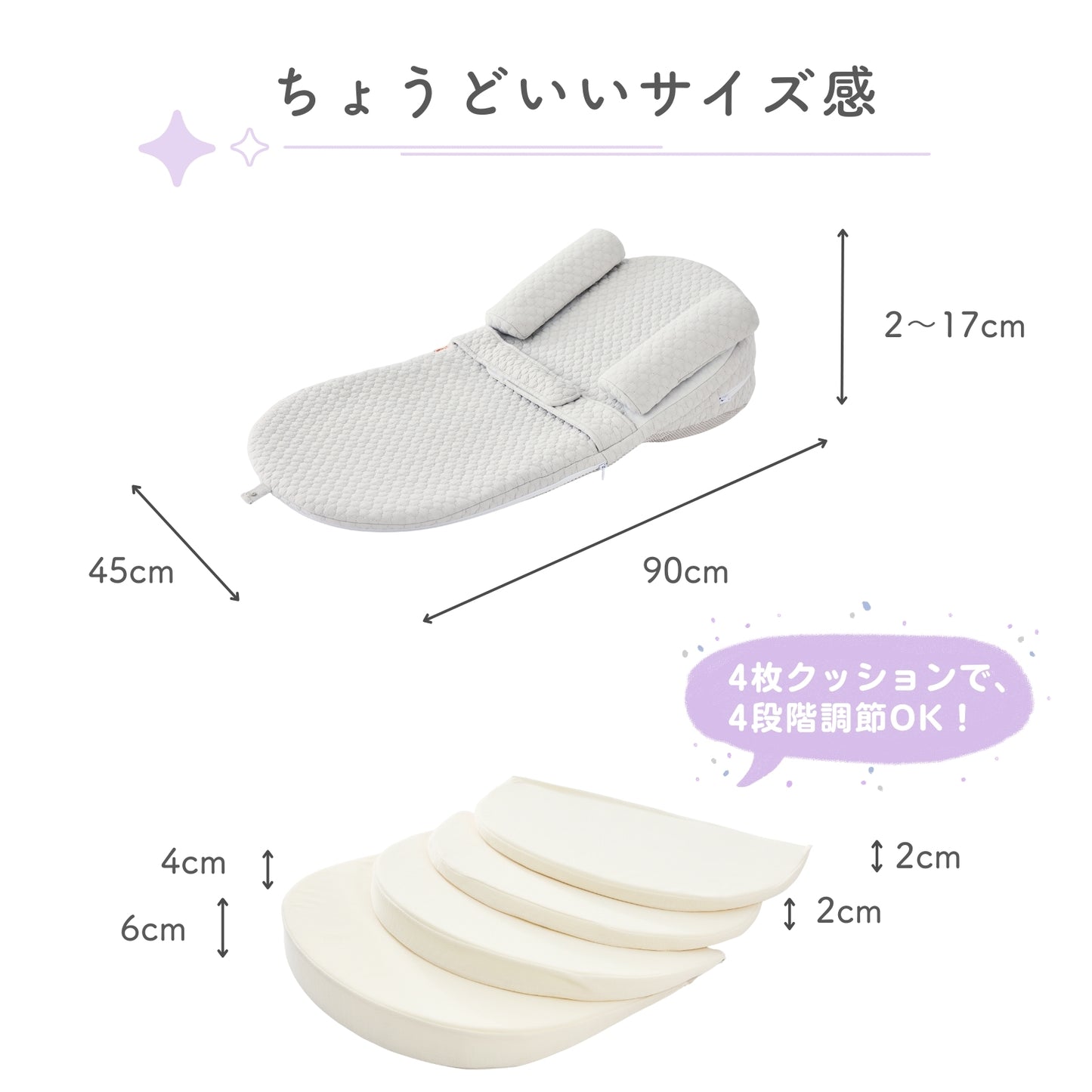 ベッドインベッド ベビークッション マットレス 吐き戻しケア 出産祝い 角度調節4段 洗える イブル綿カバー 中材ウレタン コンパクト収納 新生児から 90 45 グレー ベージュ 新生児から 斜めベビーマット 傾斜 ななめ