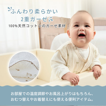 ガーゼスリーパー ベビースリーパー綿100% 2重 6重 丸ごと洗える 前開きスナップ 2WAY裾ボタン 寝冷え対策 新生児 乳幼児 キッズ 出産祝い ギフト袋付 S/M/L 認証取得 ホルムアルデヒド検査済 GUMODE