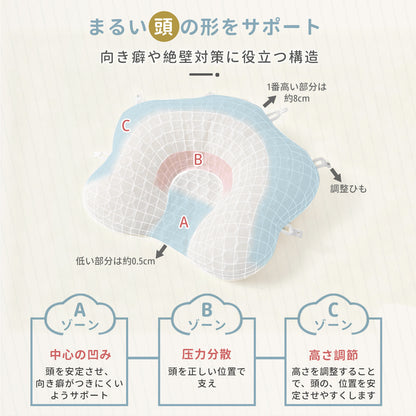 【6方向高さ調整】【1年保証】ベビー枕 絶壁防止 新生児  国内検査済 向き癖防止 枕 赤ちゃん 斜頭防止 6方向 高さ角度調節OK ドーナツ枕 通気性 パイプまくら 綿100% 丸洗いOK 汗取り ベビーピロー 頭の形 出産準備 出産祝い ギフト GU MODE
