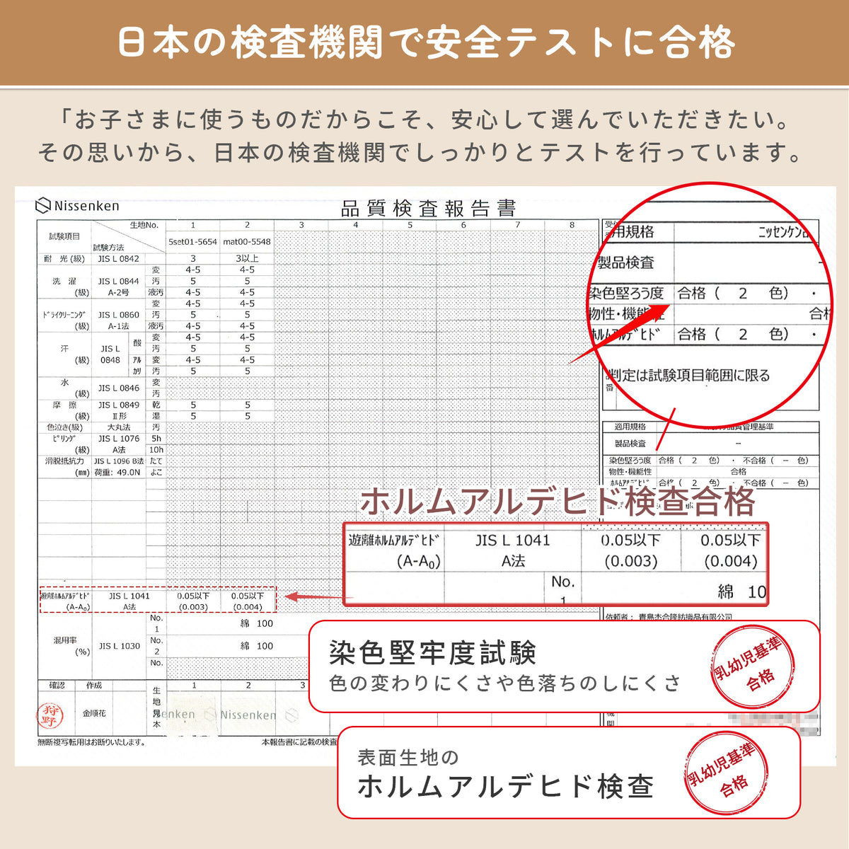 日本検査機関の安全テスト説明