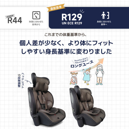 【2025新モデル】チャイルドシート ジュニアシート R129適合 15ヶ月から12歳 ロングユース 小学生まで使える  保温保冷ドリンクホルダー付き メモリーフォーム 13段階ヘッド調整 身長76～150cm シートベルト固定 GUMODE 3way