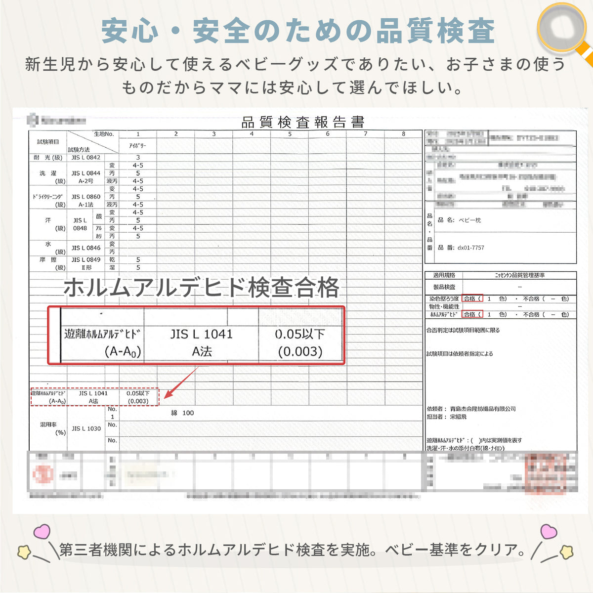 国内基準に基づく品質検査を実施