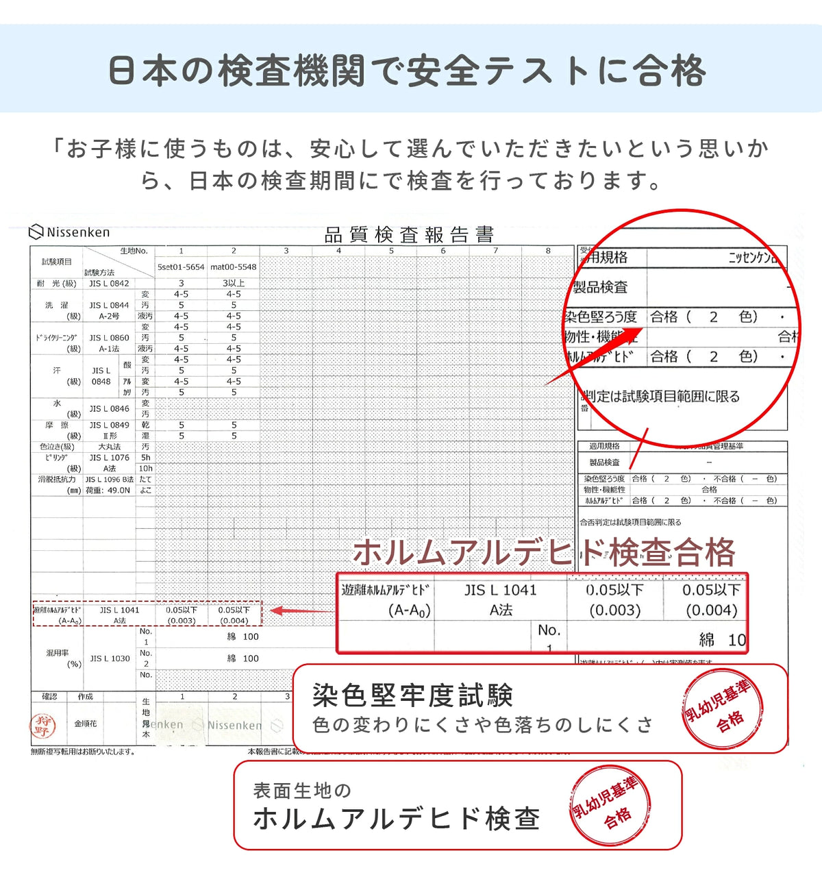 日本検査機関の安全テスト説明