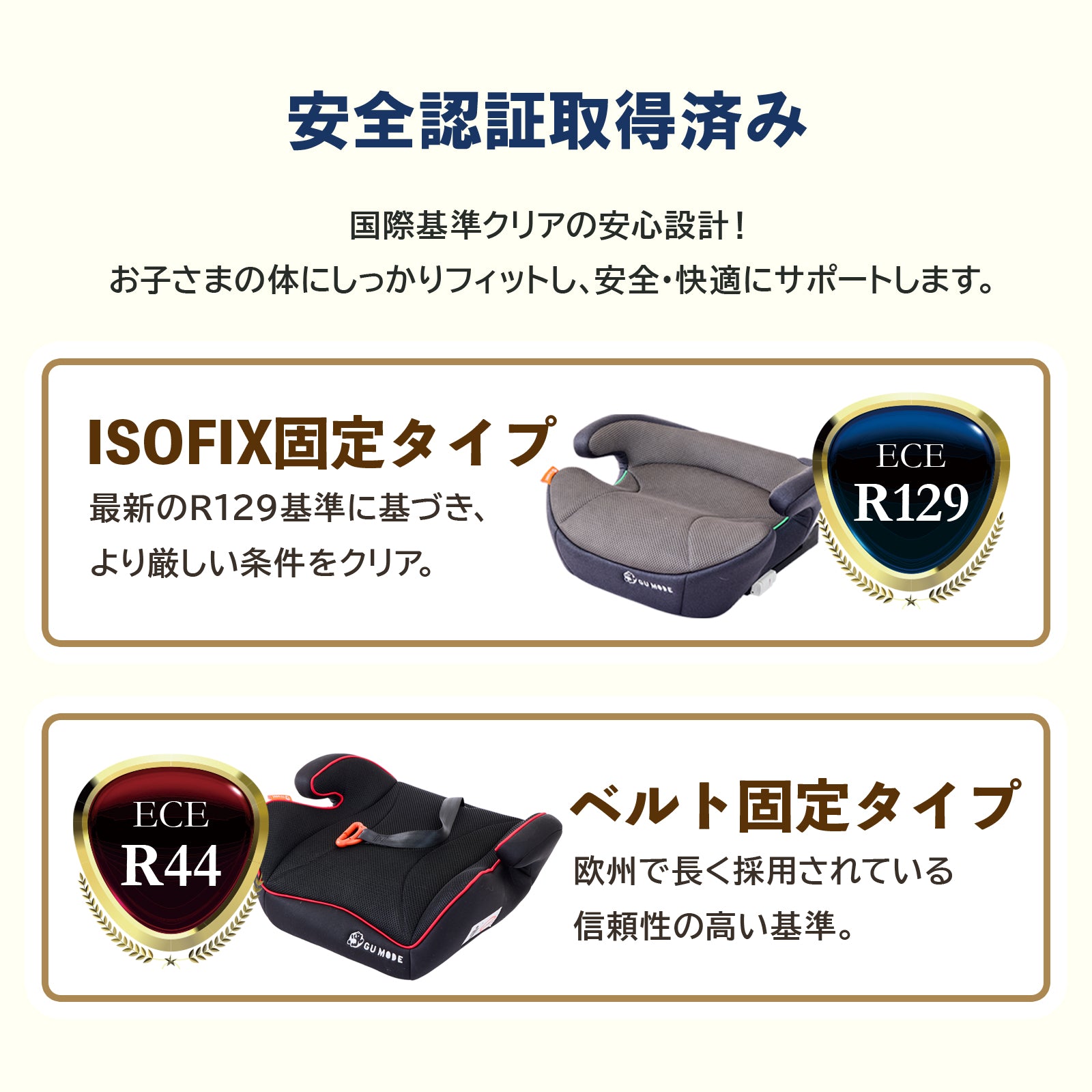 ISOFIX固定タイプとベルト固定タイプの安全認証