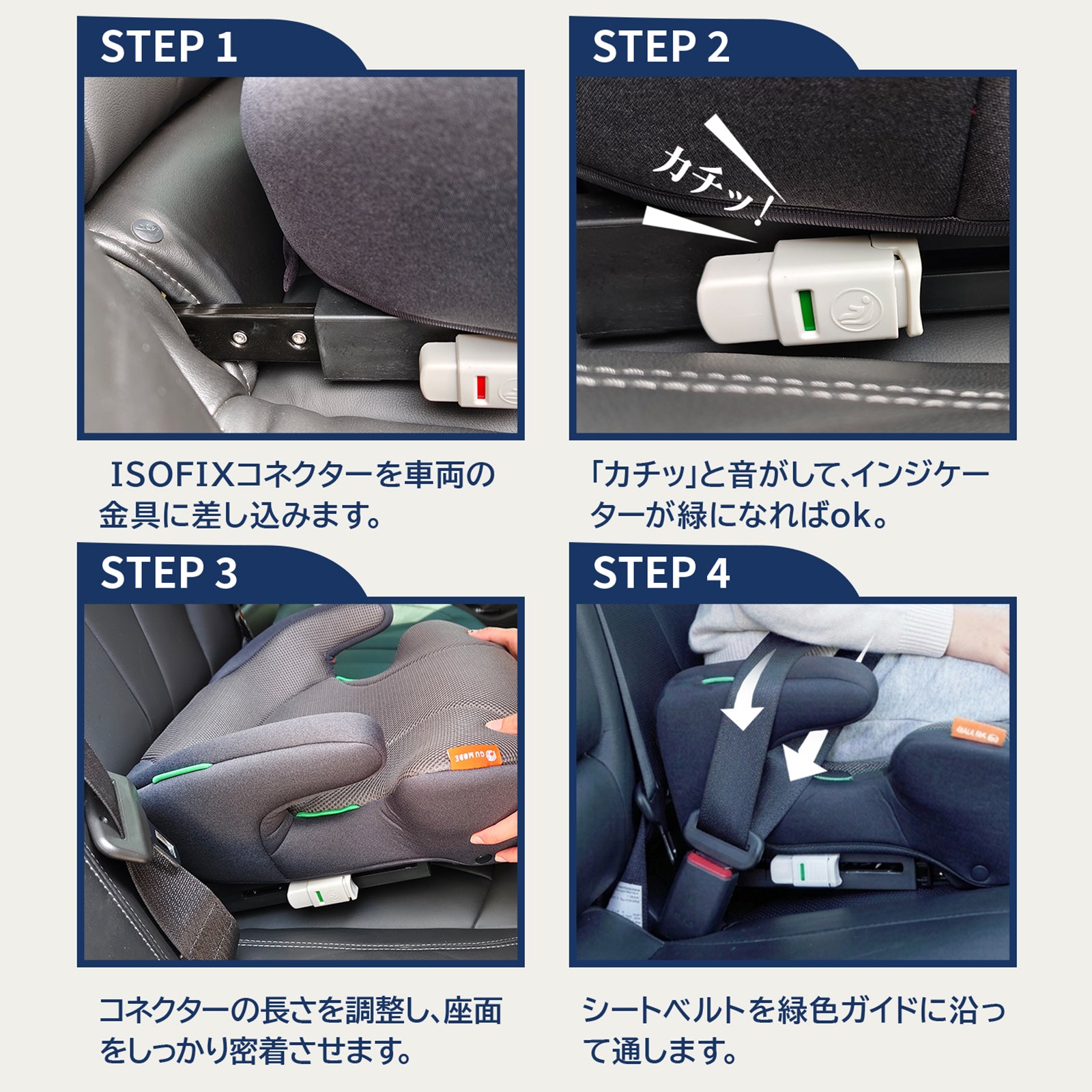 ISOFIX固定ジュニアシートの4ステップ取り付け方法