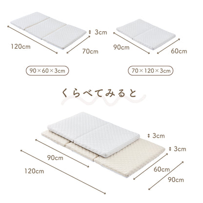 【国内検査済】ベビーマットレス 洗える 折りたたみ 2つ折り/3つ折り リバーシブル 冷感×コットン調 高反発 通気性 体圧分散 お昼寝マット 保育園 収納袋付き カバー洗濯OK 中材シャワー洗いOK 60×90 70×120 zmat01/02 GUMODE