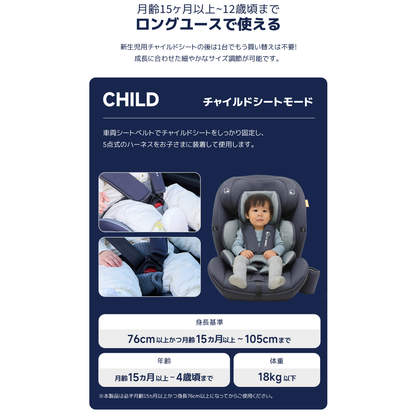 チャイルドシート＆ジュニアシート GU MODE R129 シートベルト固定 （76–150cm）