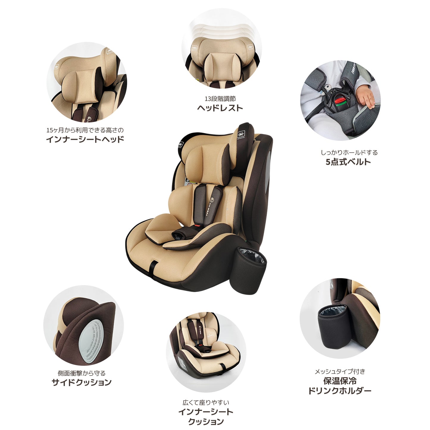 【2025新モデル】チャイルドシート ジュニアシート R129適合 15ヶ月から12歳 ロングユース 小学生まで使える  保温保冷ドリンクホルダー付き メモリーフォーム 13段階ヘッド調整 身長76～150cm シートベルト固定 GUMODE 3way