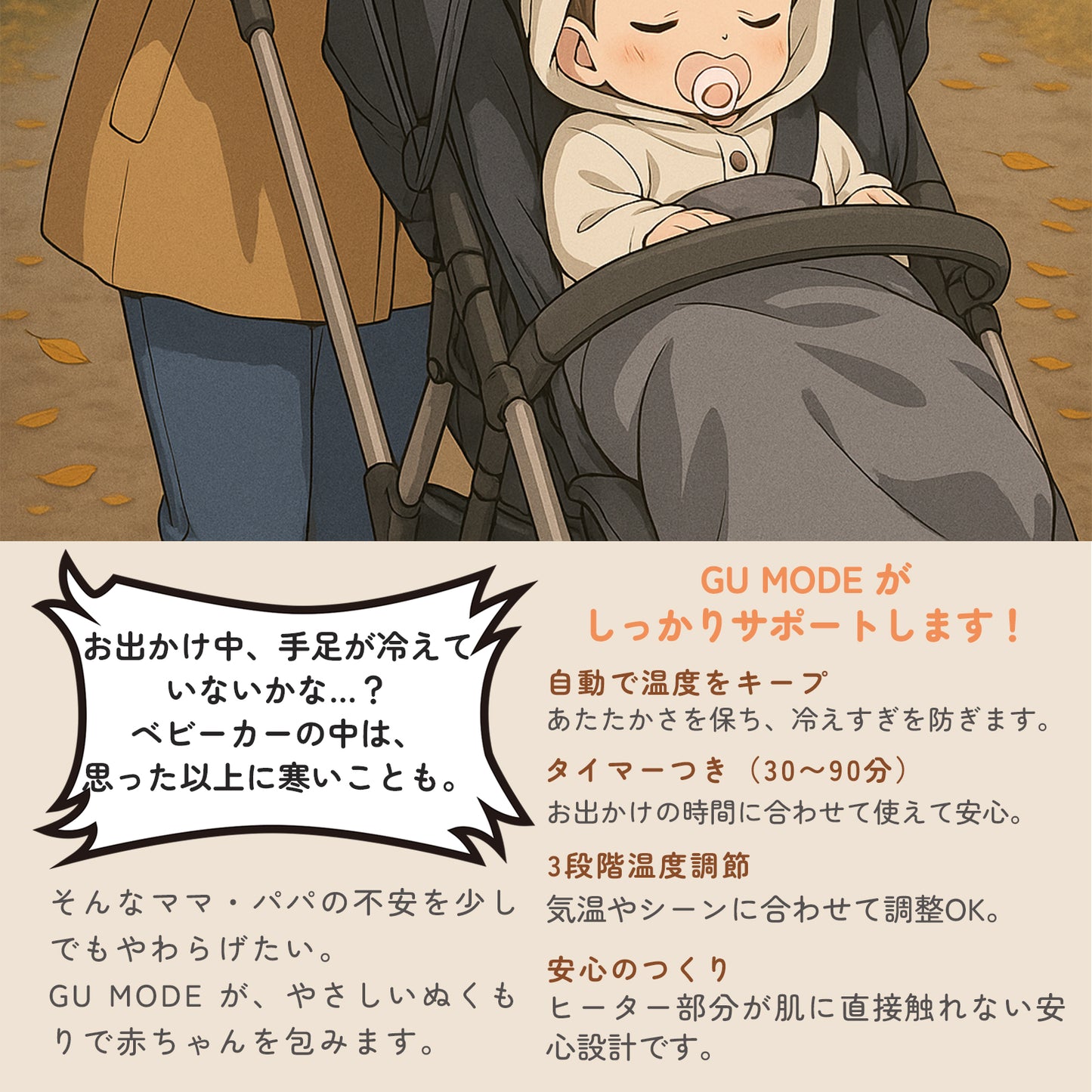ベビーカーシート 防寒 ウォームアップ あったか ヒーター チャイルドシート対応 加熱  3段階温度 30-90分タイマー 自動温度キープ USB給電 手洗いOK すべり止め 33 61