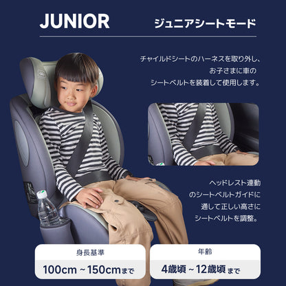 【2025新モデル】チャイルドシート ジュニアシート R129適合 15ヶ月から12歳 ロングユース 小学生まで使える  保温保冷ドリンクホルダー付き メモリーフォーム 13段階ヘッド調整 身長76～150cm シートベルト固定 GUMODE 3way