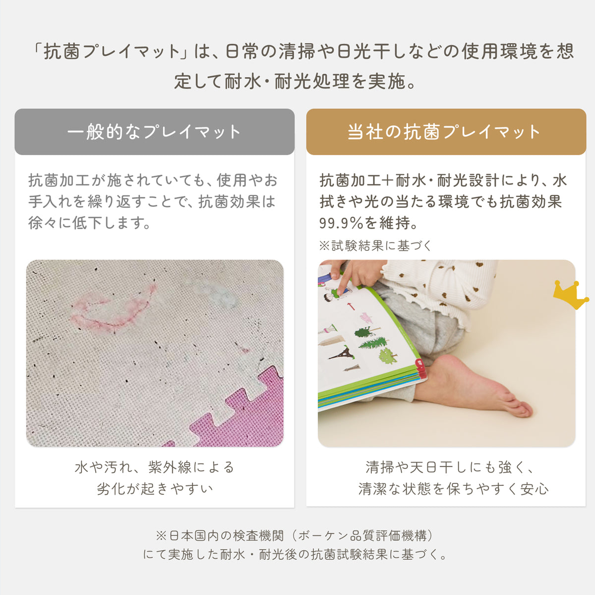 一般的なプレイマットと抗菌プレイマットの汚れ比較