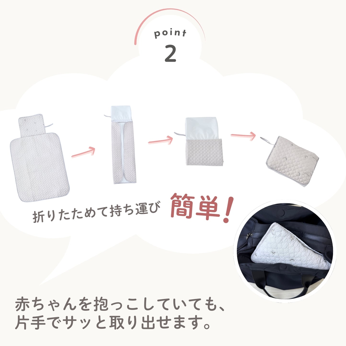 ベビー用おむつ替えシート 大判 ベビー防水敷きパッド 70x50cm イブル綿100% 表面やわらか 裏面防水 丸洗いOK 折りたたみ収納 約20x18cm おむつ替えマット兼用 軽量 携帯に便利 グレー/ベージュ
