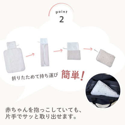 ベビー用おむつ替えシート 大判 ベビー防水敷きパッド 70x50cm イブル綿100% 表面やわらか 裏面防水 丸洗いOK 折りたたみ収納 約20x18cm おむつ替えマット兼用 軽量 携帯に便利 グレー/ベージュ