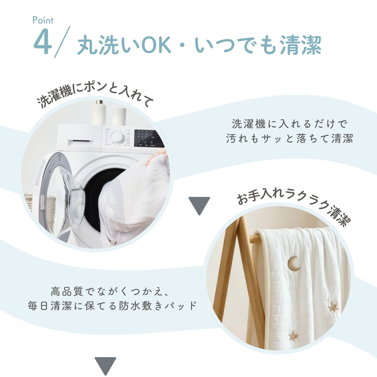 丸洗いできるお手入れ方法のイメージ