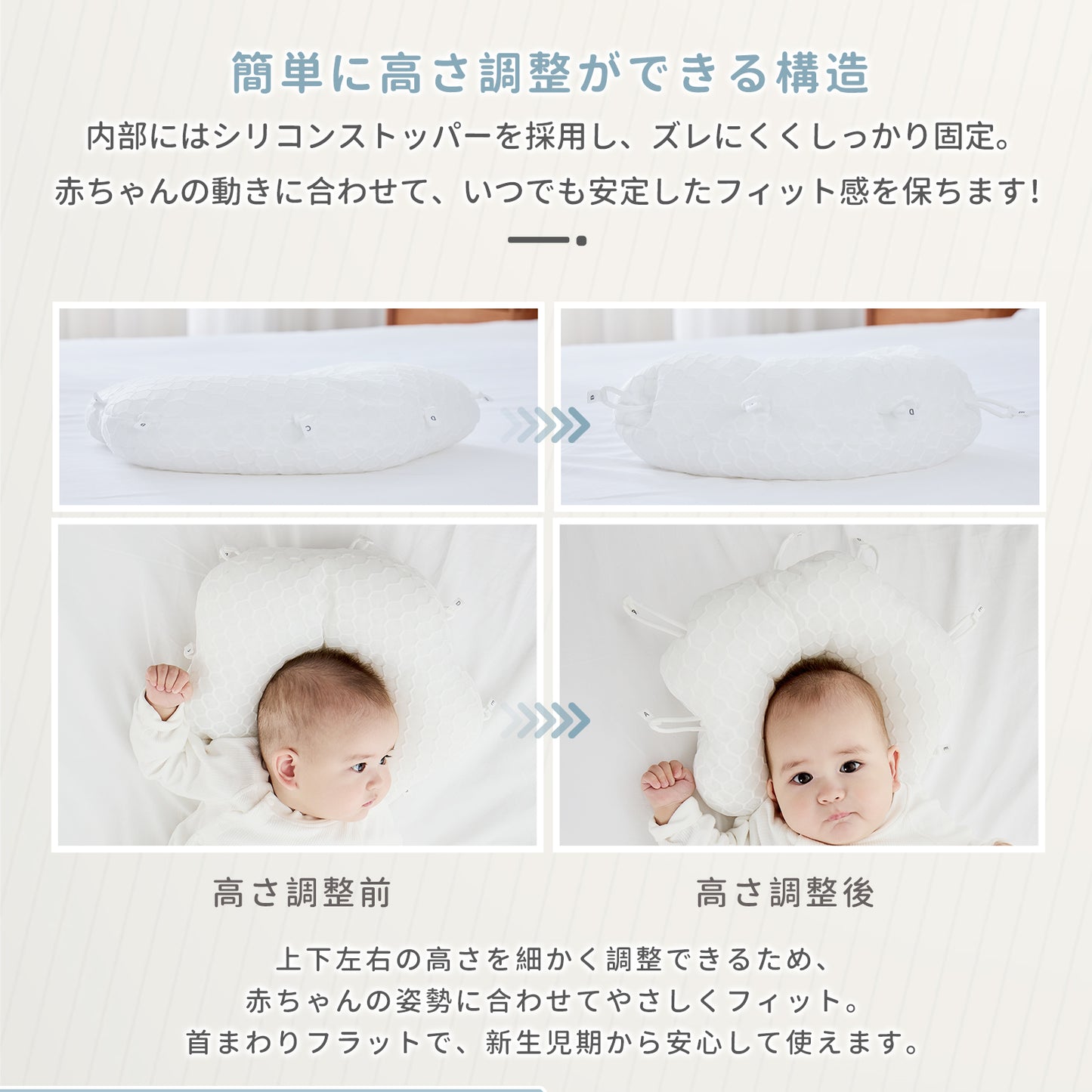 【6方向高さ調整】【1年保証】ベビー枕 絶壁防止 新生児  国内検査済 向き癖防止 枕 赤ちゃん 斜頭防止 6方向 高さ角度調節OK ドーナツ枕 通気性 パイプまくら 綿100% 丸洗いOK 汗取り ベビーピロー 頭の形 出産準備 出産祝い ギフト GU MODE