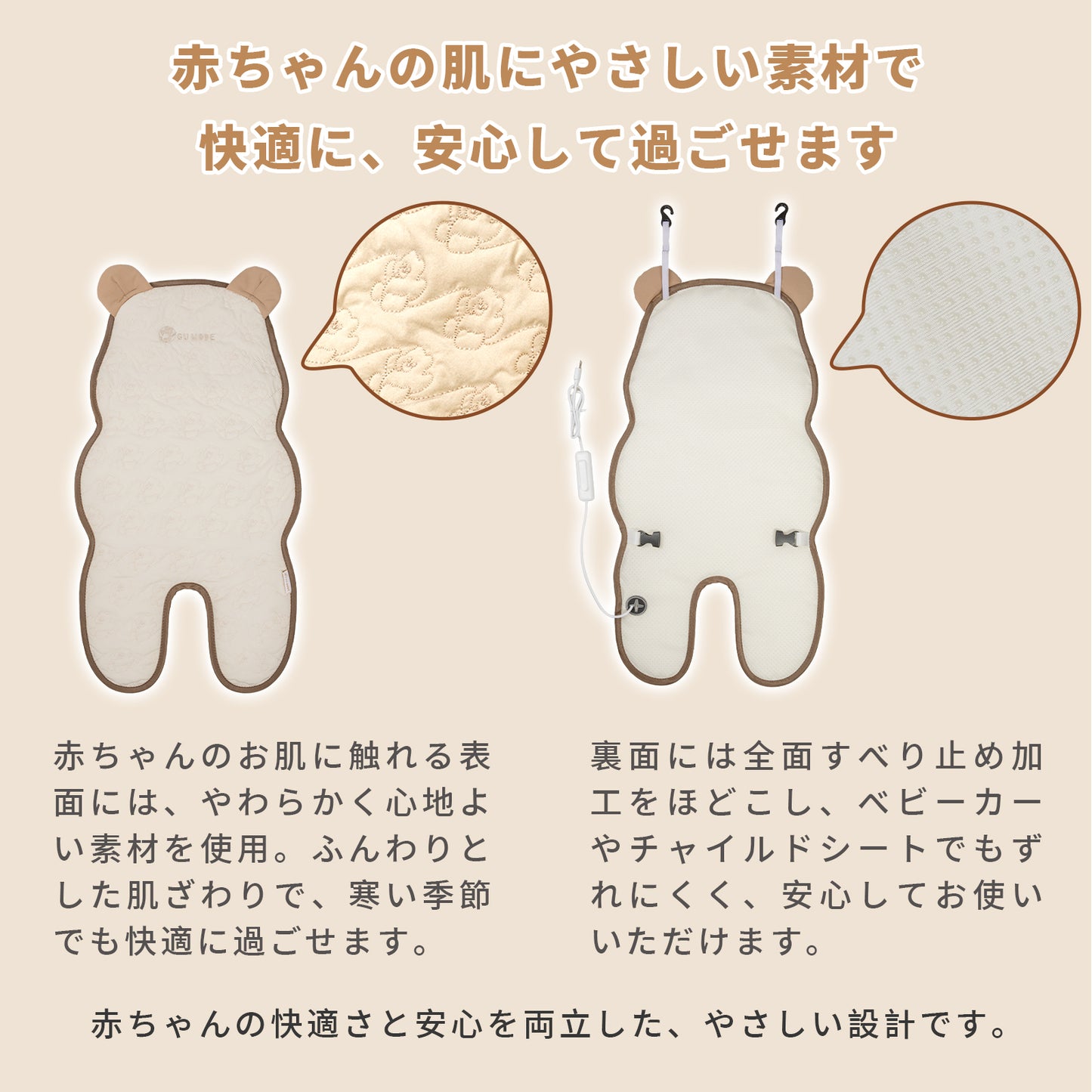 ベビーカーシート 防寒 ウォームアップ あったか ヒーター チャイルドシート対応 加熱  3段階温度 30-90分タイマー 自動温度キープ USB給電 手洗いOK すべり止め 33 61