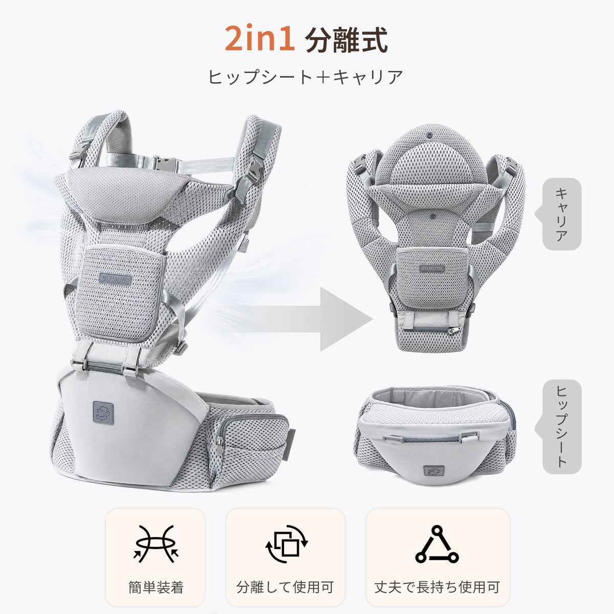 GU MODE AD01 ヒップシートとキャリアの2in1分離構造