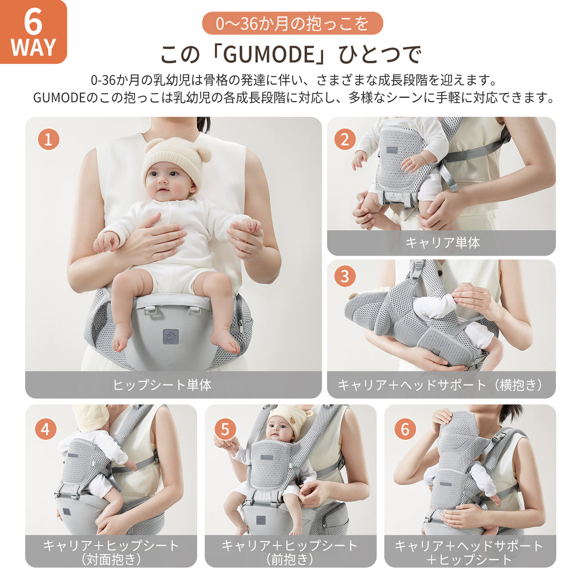 GU MODE AD01 ヒップシートとキャリアの6WAY使用例
