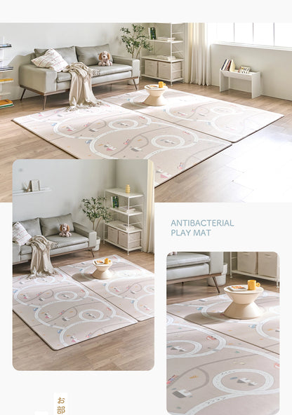 プレイマット もちもち 99.9%抗菌率 PVCマット 床暖房対応 一級防音 抗菌  防水 道路 シームレス  リバーシブル ベビーマット 厚手 1.6cm 1.1cm ロールマット 大判 騒音緩和 衝撃吸収 韓国製 GU MODE