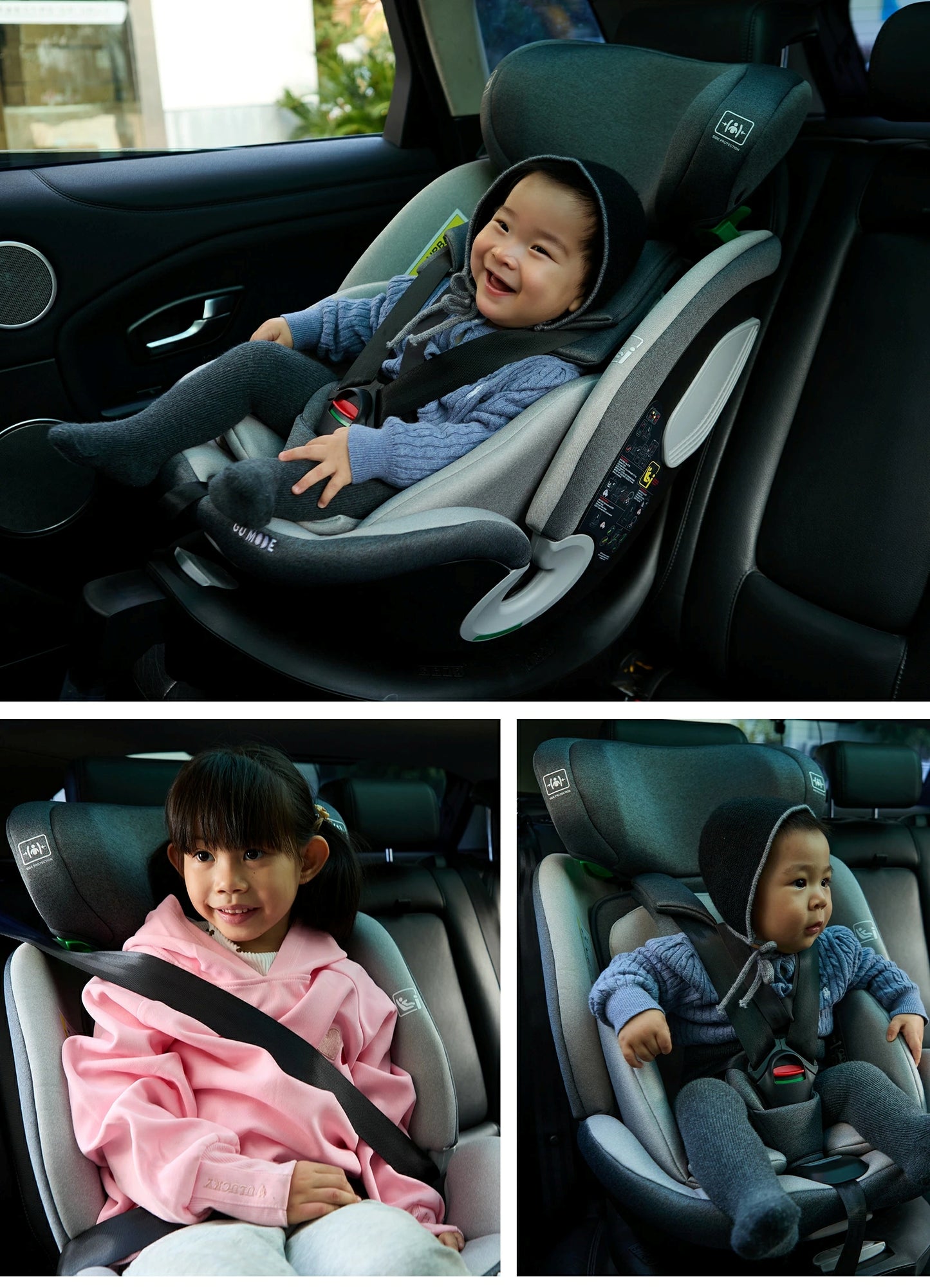 【R129適合】チャイルドシート 360°回転式  ISOFIX対応 3WAY 新生児～12歳頃 40～150cm リクライニング ロングユース ジュニアシート サポートレッグ付き メモリーフォームヘッドレスト 取付簡単 5年保証 GU MODE