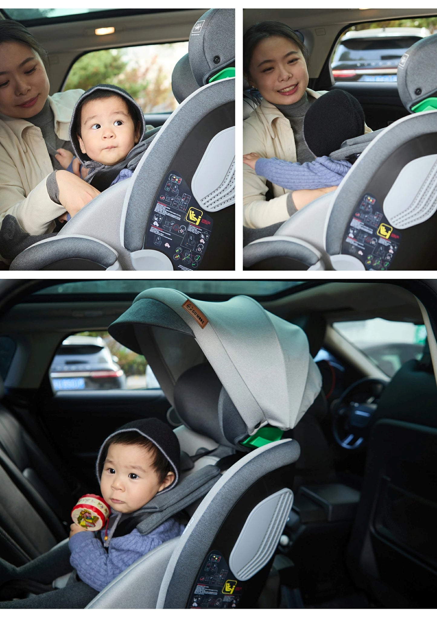 【R129適合】チャイルドシート 360°回転式  ISOFIX対応 3WAY 新生児～12歳頃 40～150cm リクライニング ロングユース ジュニアシート サポートレッグ付き メモリーフォームヘッドレスト 取付簡単 5年保証 GU MODE