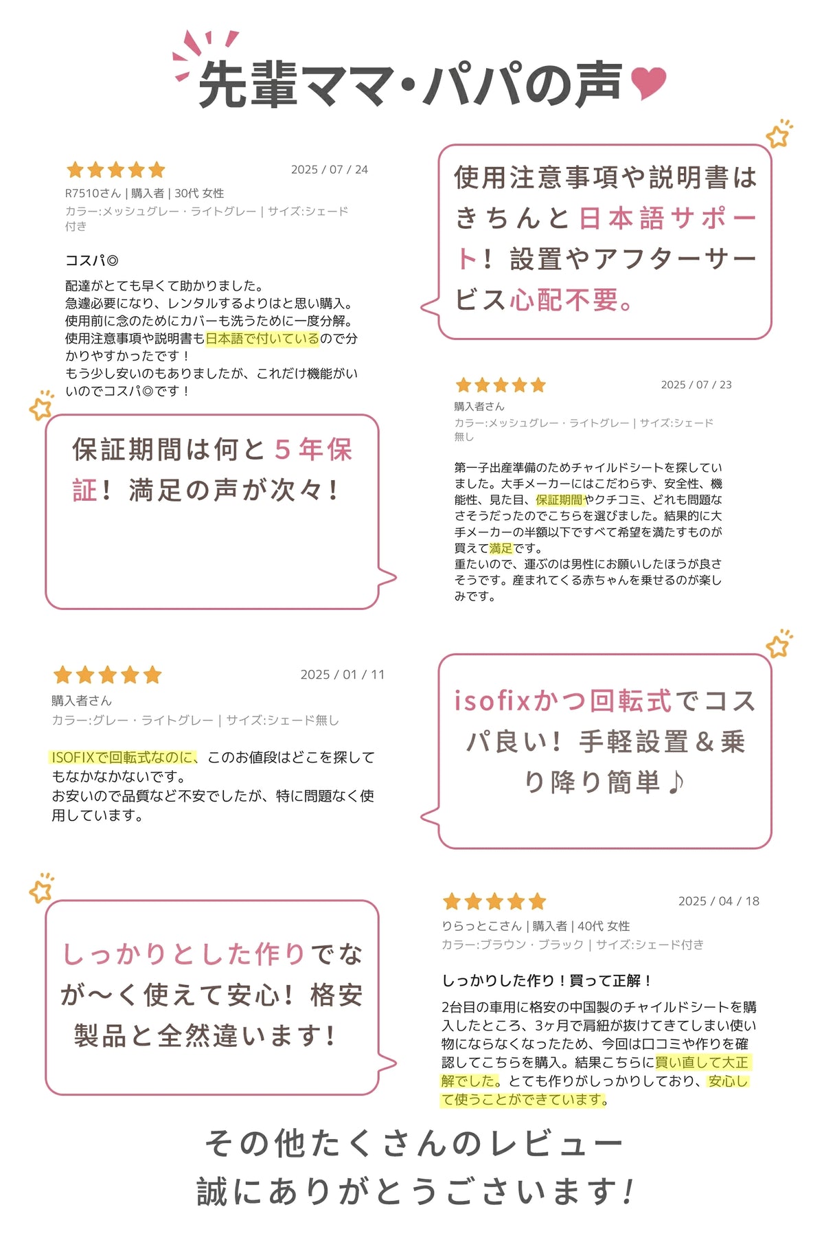 チャイルドシート購入者の声