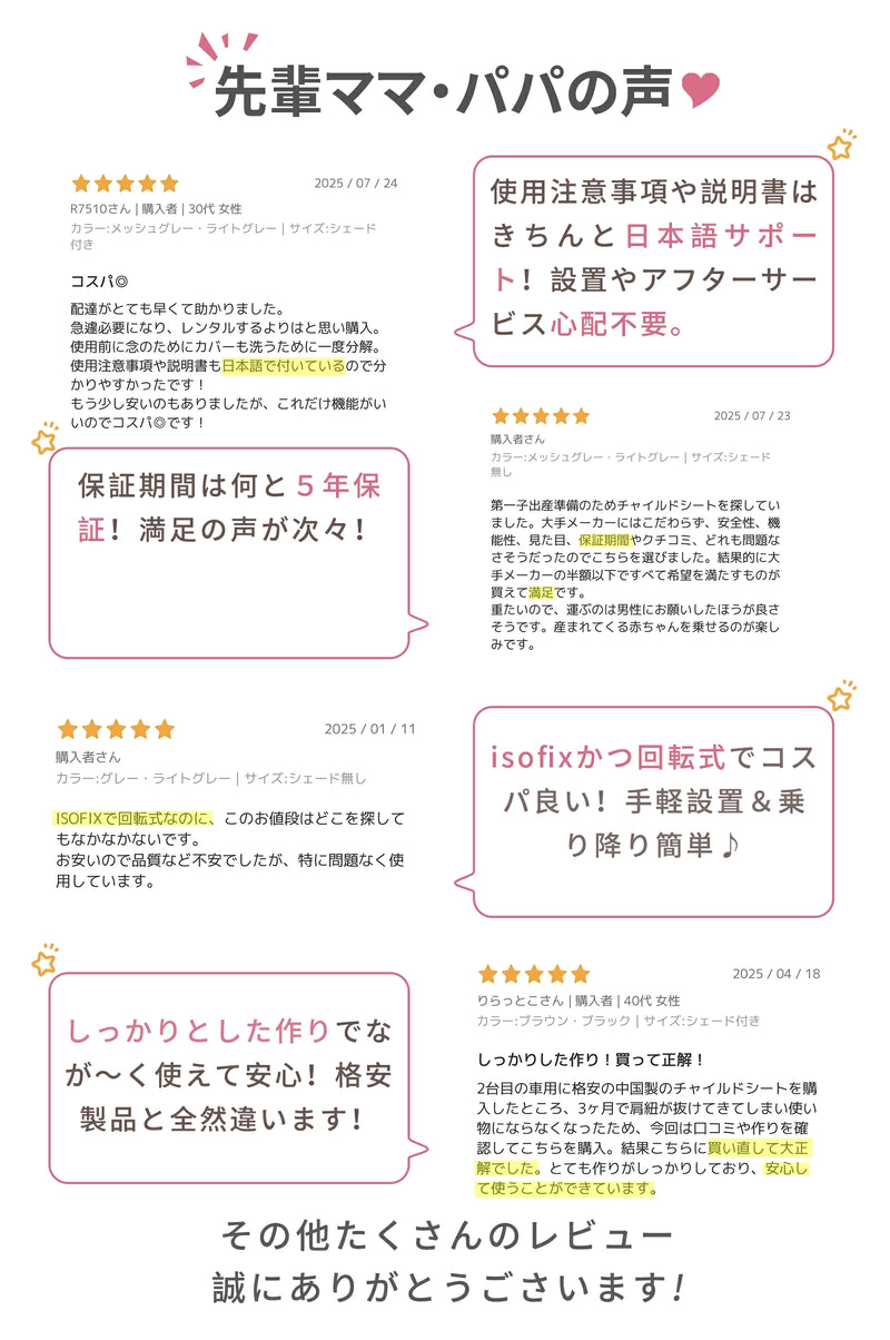 チャイルドシート購入者の声