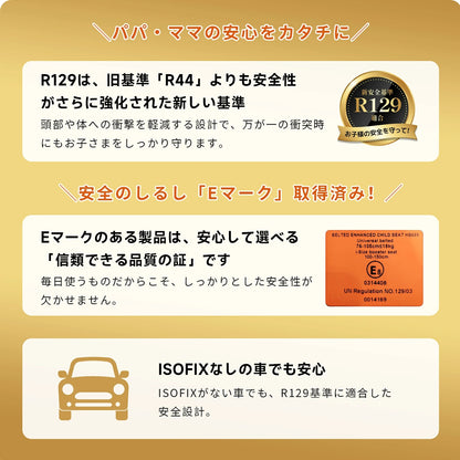 【2025新モデル】2wayジュニアシート R129適合 ISOFIX対応 100～150cm 3歳頃から12歳 チャイルドシート 小学生まで使える ドリンクホルダー付 メモリーフォームヘッドレスト 衝撃緩和 13段階ヘッド調整 ロングユース GUMODE