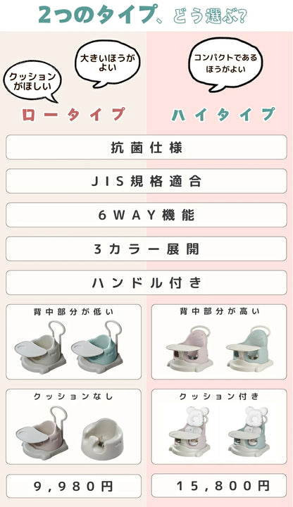 ベビーチェア  99.9％抗菌 JIS規格適合 クッション テーブル付き ハイチェア ローチェア テーブルチェア バスチェア ブースターシート キャスター付き 赤ちゃん椅子 離乳食 多機能 脱出防止 GUMODE