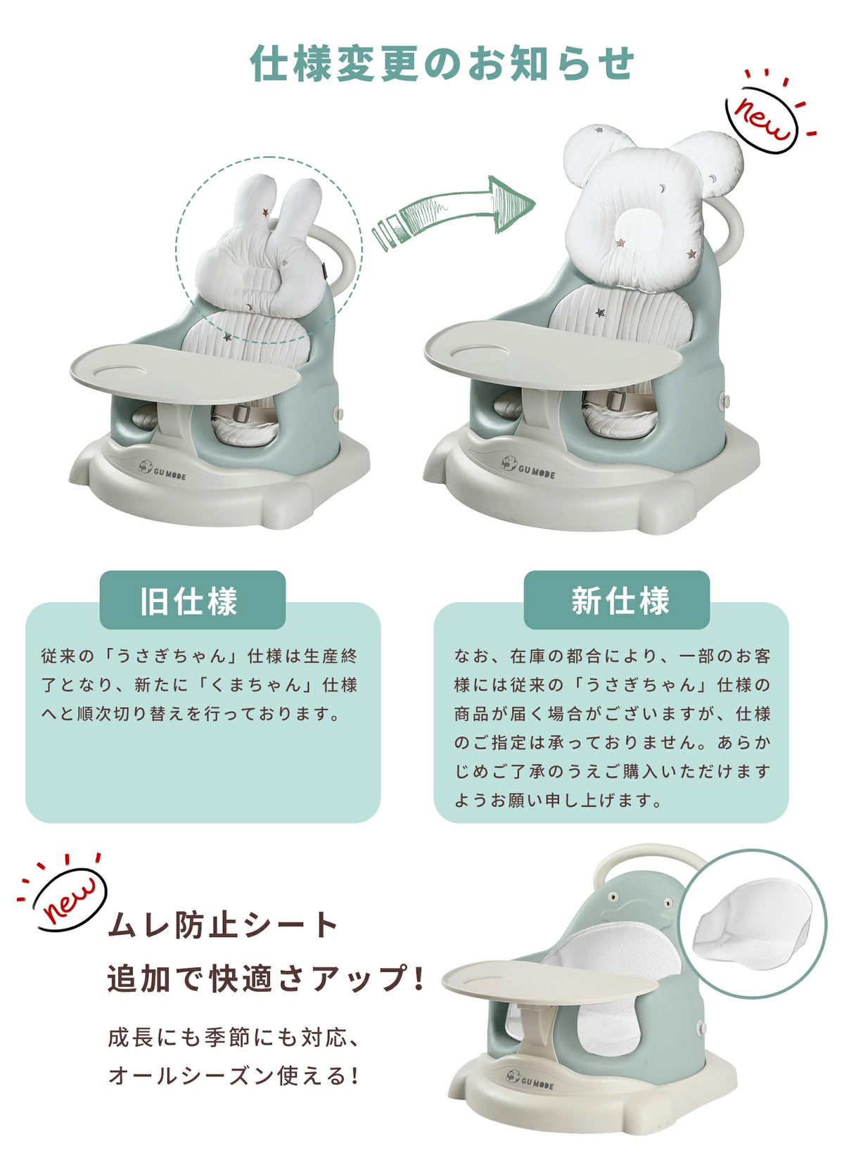 背もたれ仕様の変更点