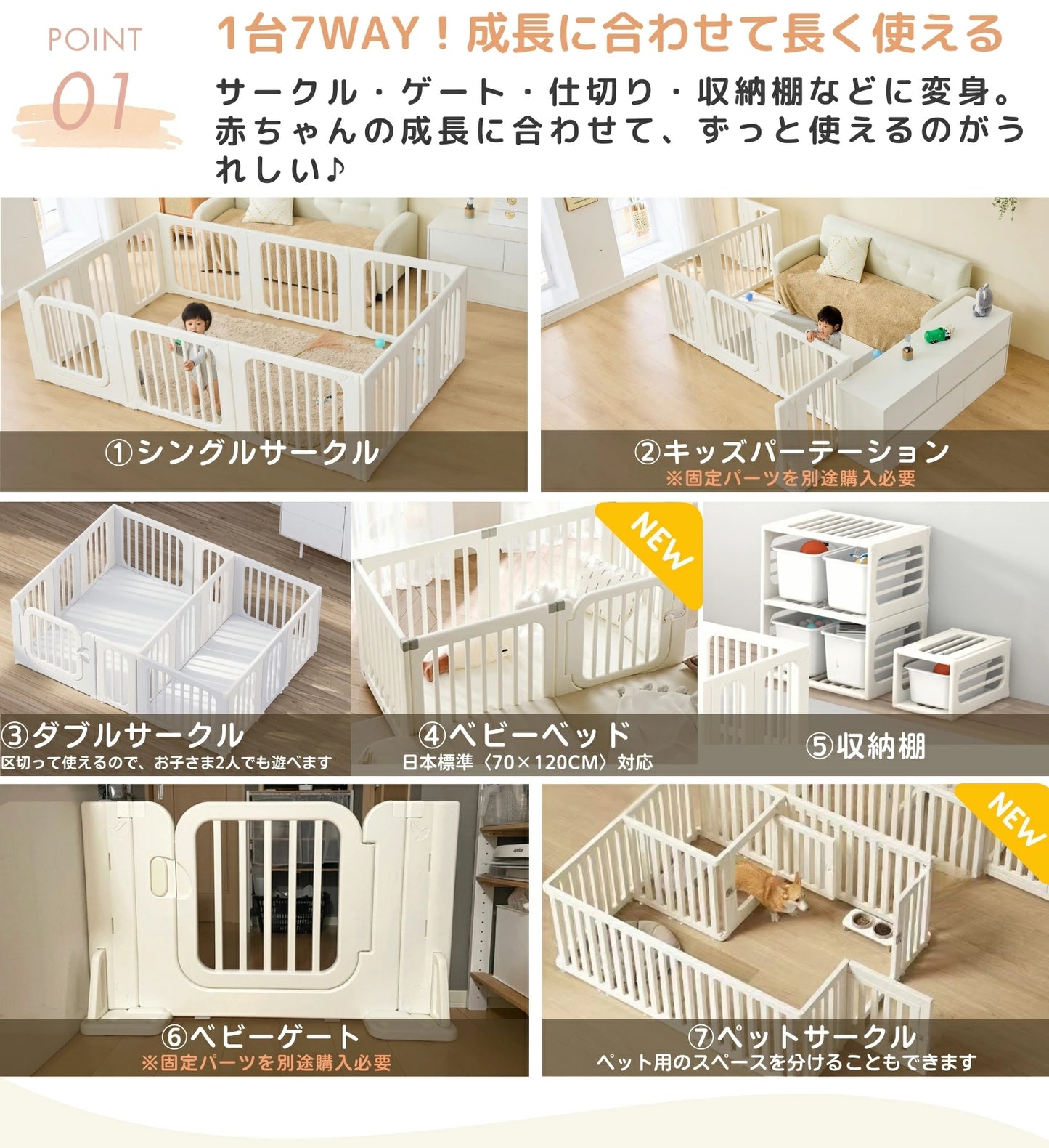 ベビーサークル 置くだけ GU MODE 7WAY仕様（ドア付き）