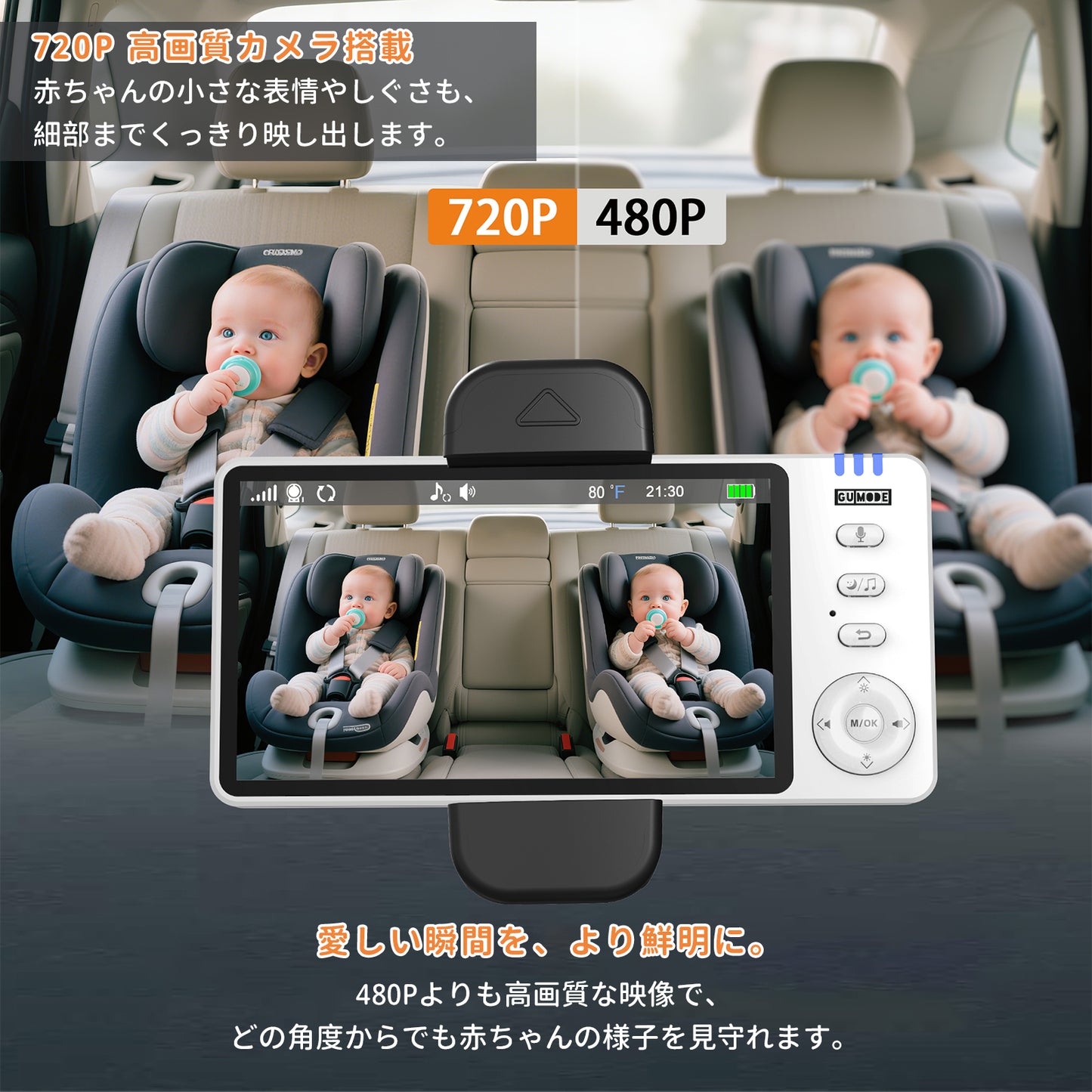 【国内認証取得】ベビーモニター ベビーカメラ 見守りカメラ モニター付き wifi不要 車載＆室内2WAY 5インチ大画面 ナイトビジョン 温度警報 VOX 授乳リマインダー 子守唄 トーク機能 bm01 ペットカメラ 出産祝い ギフト  赤ちゃん gumode