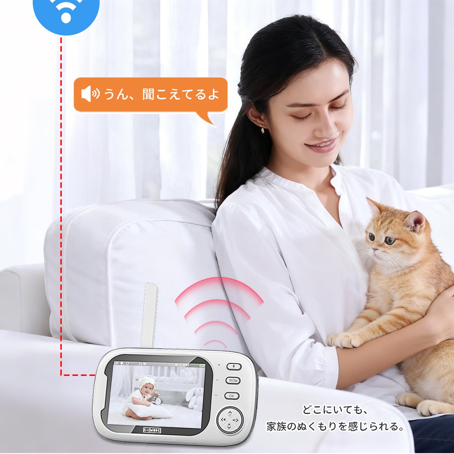 【1年保証】ベビーモニター ベビーカメラ 見守りカメラ モニター付き wifi不要 3.5インチIPS高画質 ナイトビジョン 温度警報 VOX機能 双方向通話 録画 microSD対応 bm02 GU MODE  ペットカメラ 出産祝い ギフト プレゼント 赤ちゃん