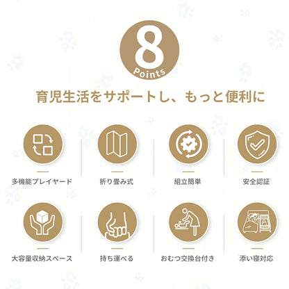 多機能プレイヤード ベビーベッド 抗菌認証済 添い寝 120*70 おむつ交換台 コンパクト収納 軽量 耐荷重60kg 静音キャスター 絶壁頭予防 子供 出産祝い 持ち運び 長く使える GU MODE