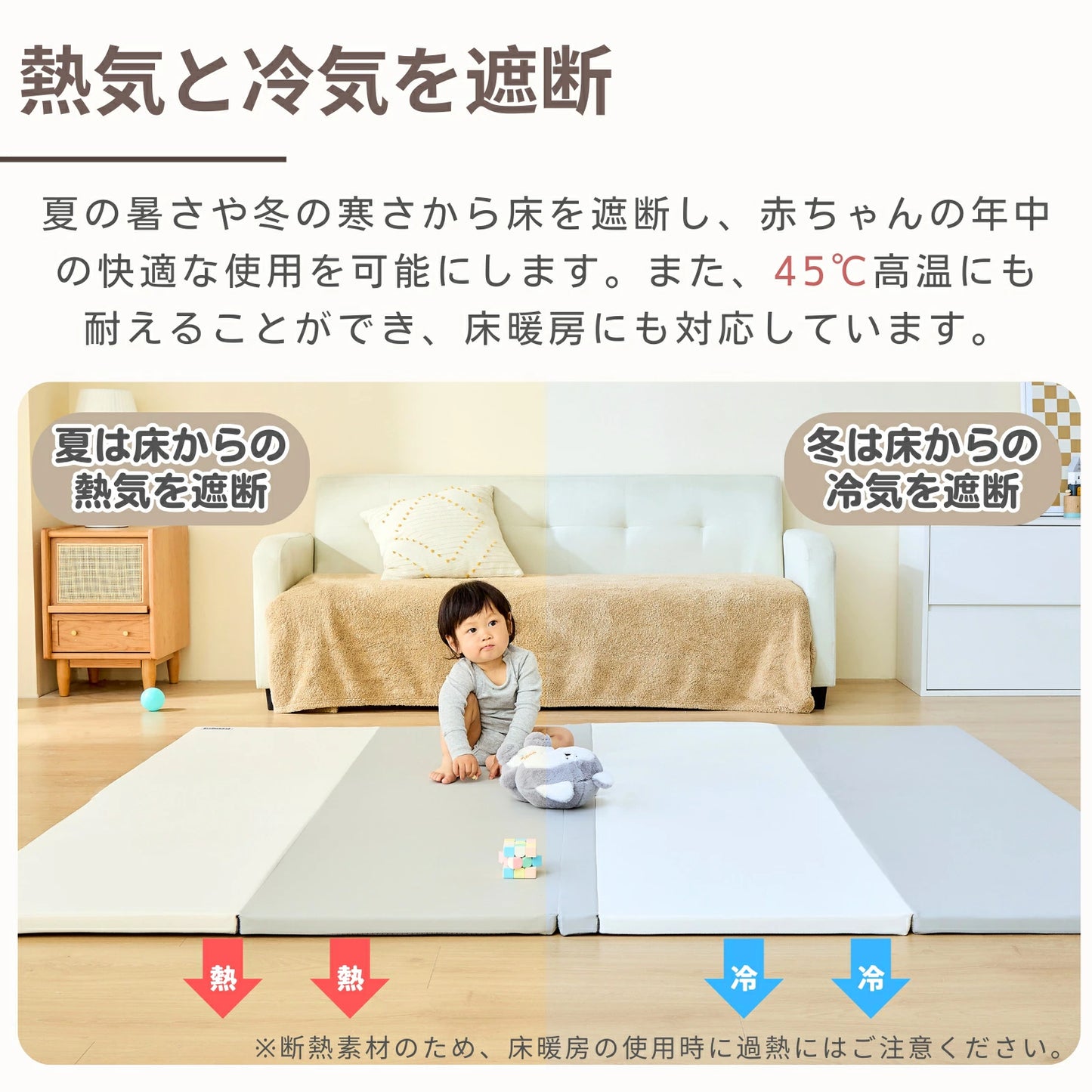 プレイマット 折りたたみ 持ち手付き ベビーマット シームレス  赤ちゃん 床暖房対応 サークルマット 防水防音  厚み4cm クッションマット 厚手 70 120 140 180  200 GU MODE