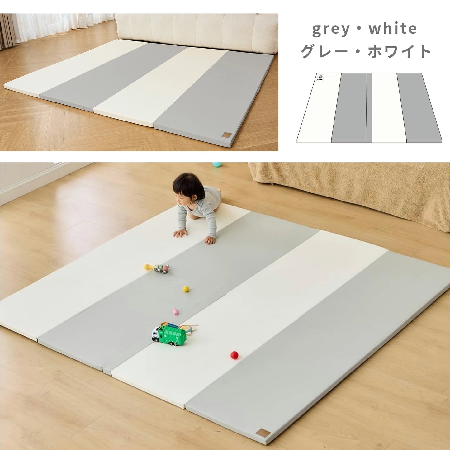 プレイマット 折りたたみ 持ち手付き ベビーマット シームレス  赤ちゃん 床暖房対応 サークルマット 防水防音  厚み4cm クッションマット 厚手 70 120 140 180  200 GU MODE