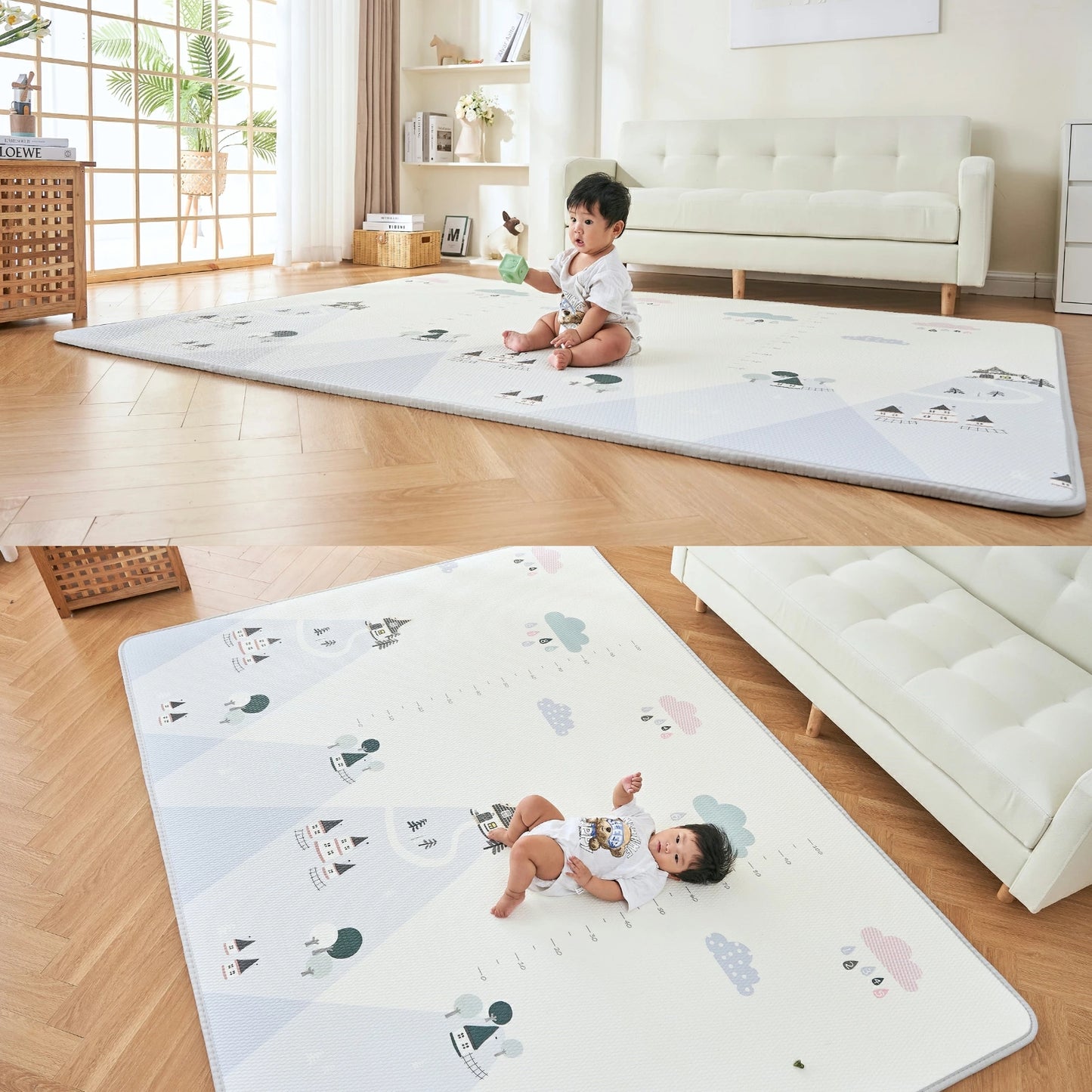 極厚 プレイマット ベビーマット 大判 厚手2cm 床暖房対応 140 200cm リバーシブル シームレス ロールマット 防水防音 お昼寝マット 出産祝い 騒音緩和 衝撃吸収 GU MODE