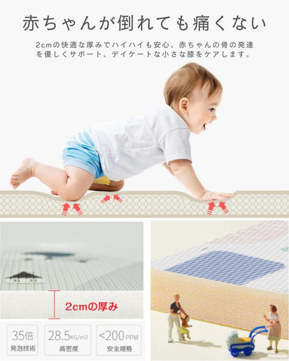極厚 プレイマット ベビーマット 大判 厚手2cm 床暖房対応 140 200cm リバーシブル シームレス ロールマット 防水防音 お昼寝マット 出産祝い 騒音緩和 衝撃吸収 GU MODE