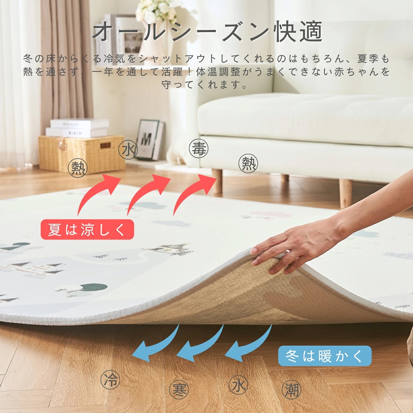 極厚 プレイマット ベビーマット 大判 厚手2cm 床暖房対応 140 200cm リバーシブル シームレス ロールマット 防水防音 お昼寝マット 出産祝い 騒音緩和 衝撃吸収 GU MODE