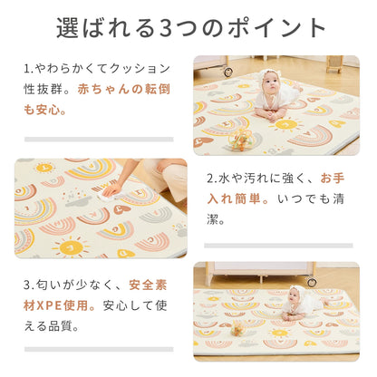 極厚 プレイマット ベビーマット 大判 厚手2cm 床暖房対応 140 200cm リバーシブル シームレス ロールマット 防水防音 お昼寝マット 出産祝い 騒音緩和 衝撃吸収 GU MODE