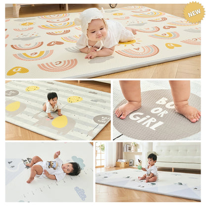 極厚 プレイマット ベビーマット 大判 厚手2cm 床暖房対応 140 200cm リバーシブル シームレス ロールマット 防水防音 お昼寝マット 出産祝い 騒音緩和 衝撃吸収 GU MODE