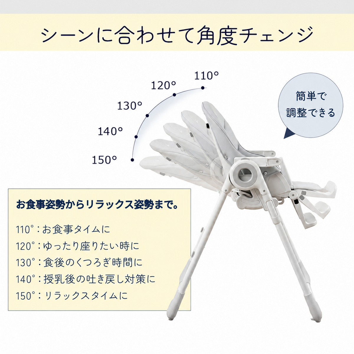 シーンに合わせて角度を選べます